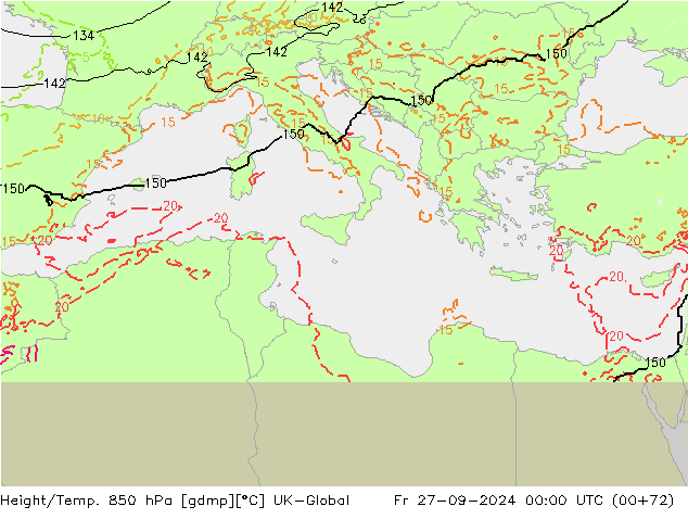 Height/Temp. 850 hPa UK-Global pt. 27.09.2024 00 UTC