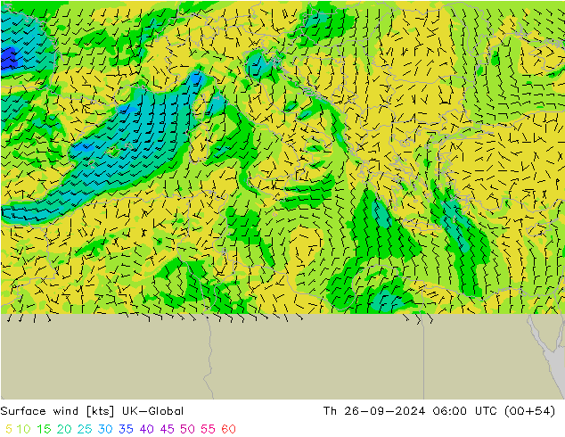 Wind 10 m UK-Global do 26.09.2024 06 UTC