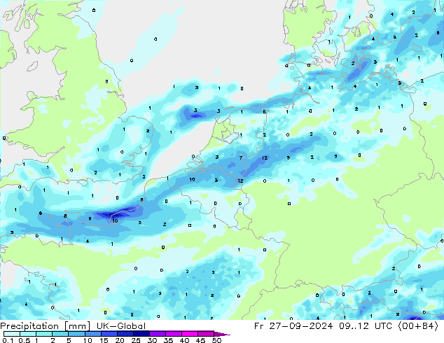 Precipitation UK-Global Fr 27.09.2024 12 UTC