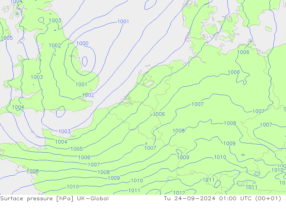 Atmosférický tlak UK-Global Út 24.09.2024 01 UTC