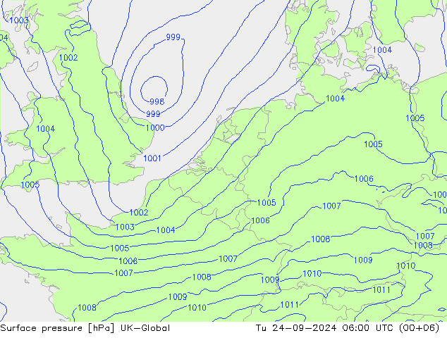 Atmosférický tlak UK-Global Út 24.09.2024 06 UTC