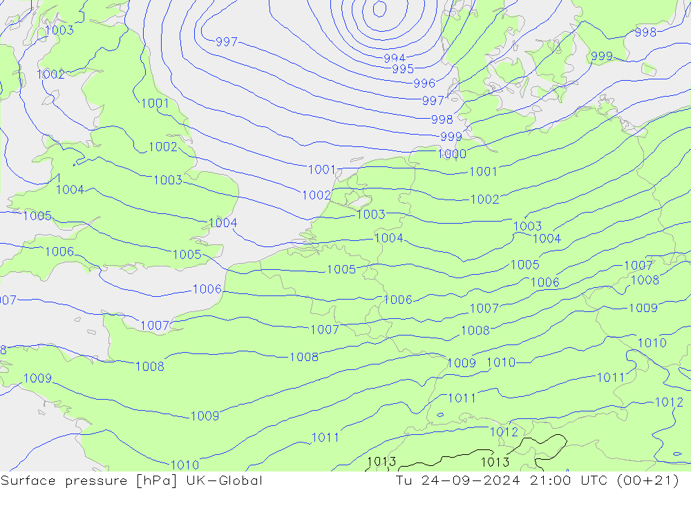 pression de l'air UK-Global mar 24.09.2024 21 UTC