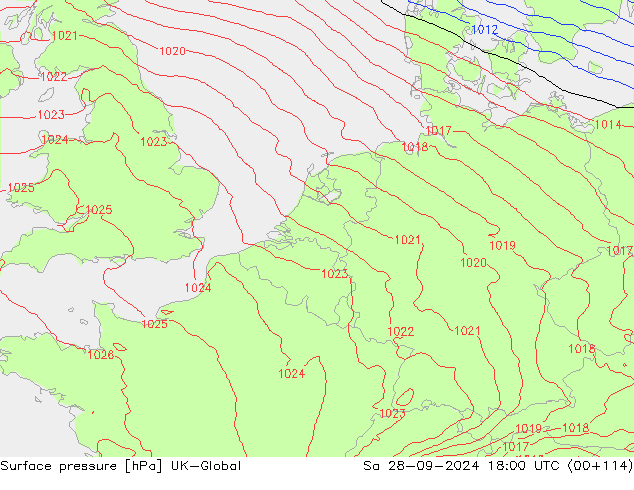 Presión superficial UK-Global sáb 28.09.2024 18 UTC