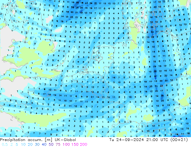 Précipitation accum. UK-Global mar 24.09.2024 21 UTC