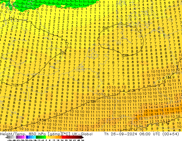 Height/Temp. 850 hPa UK-Global Qui 26.09.2024 06 UTC