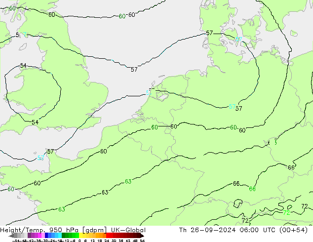 Height/Temp. 950 гПа UK-Global чт 26.09.2024 06 UTC