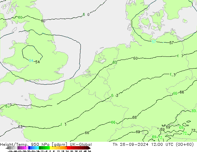 Geop./Temp. 950 hPa UK-Global jue 26.09.2024 12 UTC