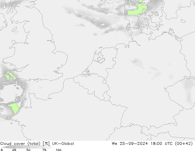 Cloud cover (total) UK-Global St 25.09.2024 18 UTC