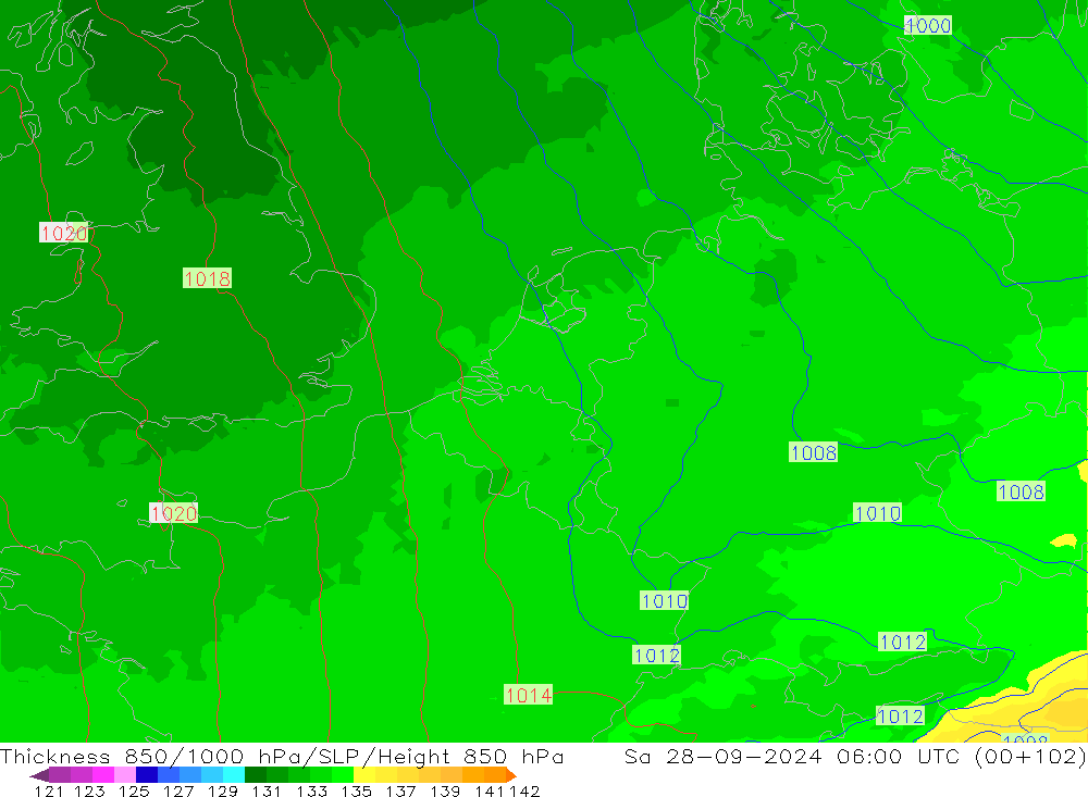 Thck 850-1000 hPa UK-Global sam 28.09.2024 06 UTC