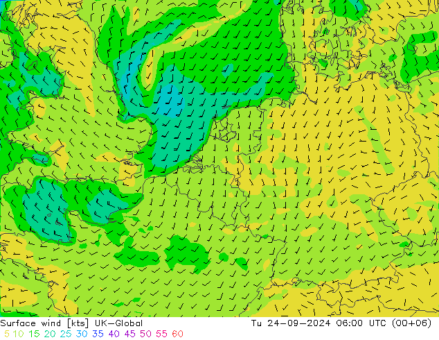 ветер 10 m UK-Global вт 24.09.2024 06 UTC