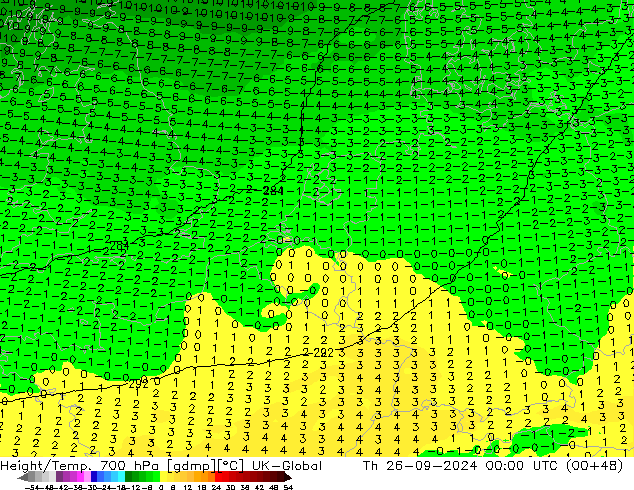 Height/Temp. 700 hPa UK-Global  26.09.2024 00 UTC