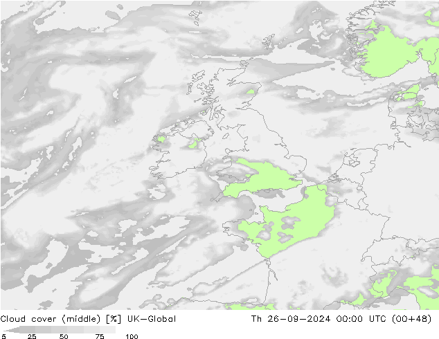 Cloud cover (middle) UK-Global Th 26.09.2024 00 UTC