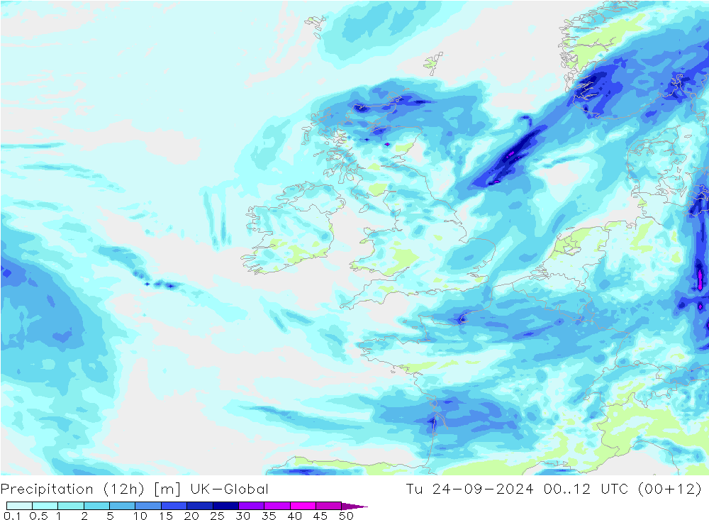 Yağış (12h) UK-Global Sa 24.09.2024 12 UTC