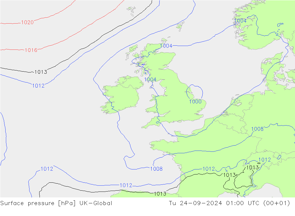 Surface pressure UK-Global Tu 24.09.2024 01 UTC