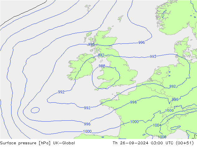 Atmosférický tlak UK-Global Čt 26.09.2024 03 UTC