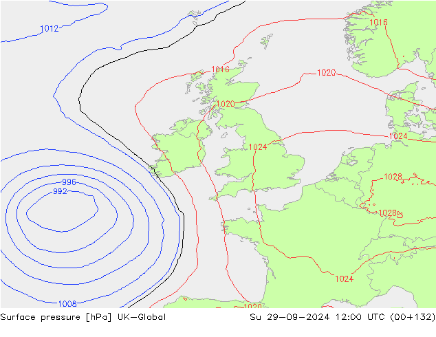 Surface pressure UK-Global Su 29.09.2024 12 UTC