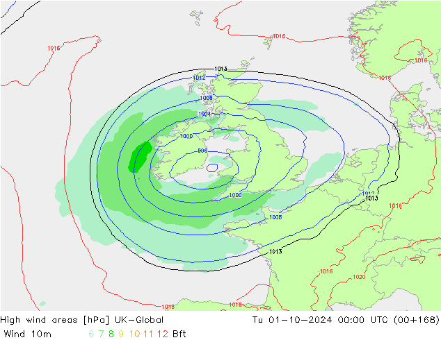 High wind areas UK-Global Tu 01.10.2024 00 UTC