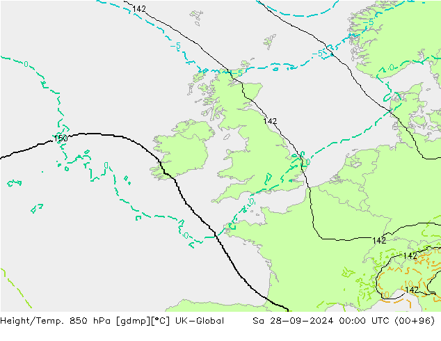 Height/Temp. 850 hPa UK-Global Sa 28.09.2024 00 UTC