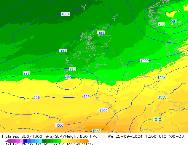 Thck 850-1000 hPa UK-Global  25.09.2024 12 UTC