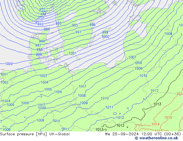 pressão do solo UK-Global Qua 25.09.2024 12 UTC