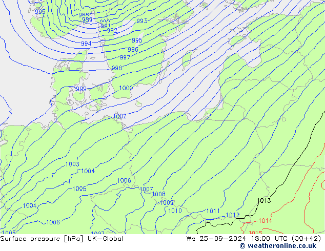 Surface pressure UK-Global We 25.09.2024 18 UTC