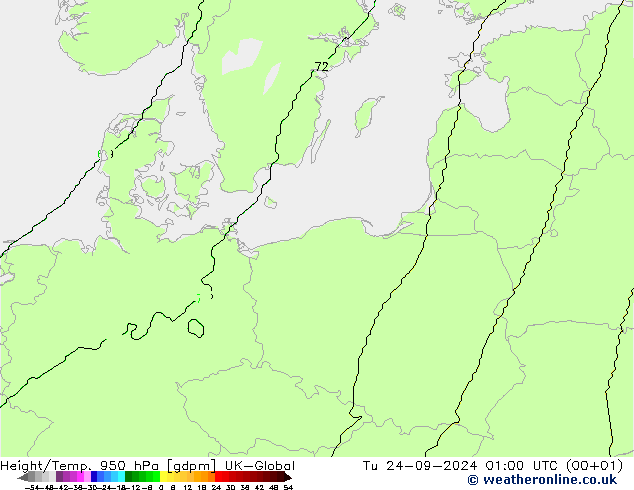 Height/Temp. 950 hPa UK-Global Tu 24.09.2024 01 UTC
