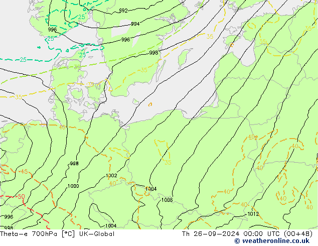 Theta-e 700hPa UK-Global czw. 26.09.2024 00 UTC