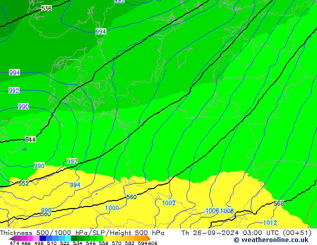 Thck 500-1000hPa UK-Global Th 26.09.2024 03 UTC