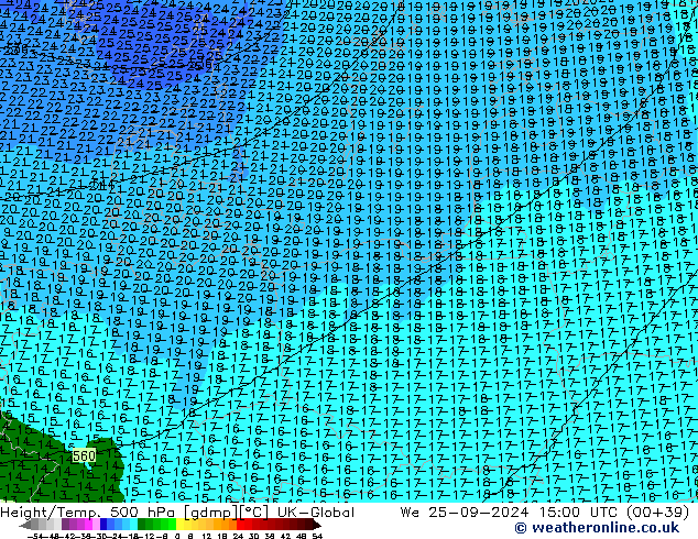 Height/Temp. 500 гПа UK-Global ср 25.09.2024 15 UTC