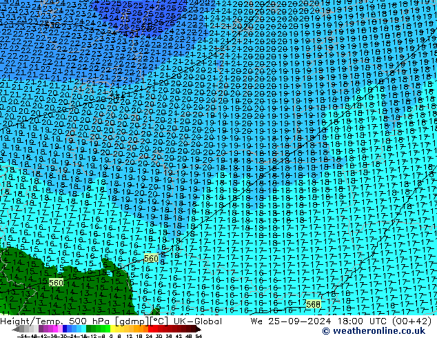 Yükseklik/Sıc. 500 hPa UK-Global Çar 25.09.2024 18 UTC