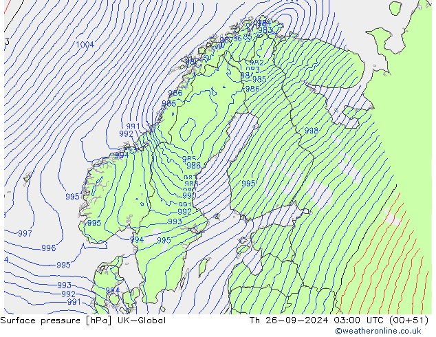 Surface pressure UK-Global Th 26.09.2024 03 UTC