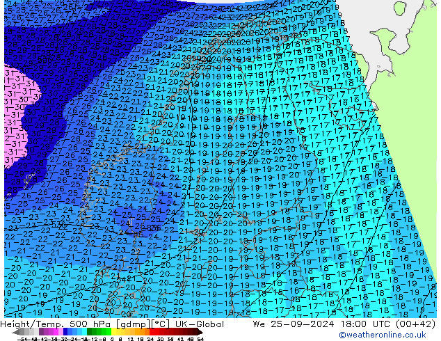 Height/Temp. 500 hPa UK-Global We 25.09.2024 18 UTC