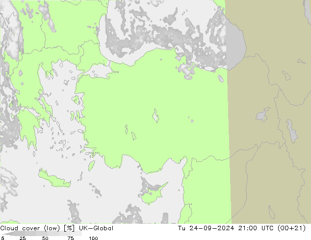 Bewolking (Laag) UK-Global di 24.09.2024 21 UTC