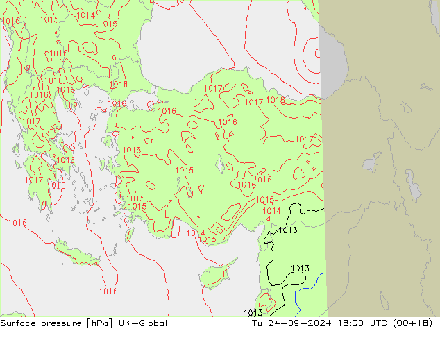 Atmosférický tlak UK-Global Út 24.09.2024 18 UTC