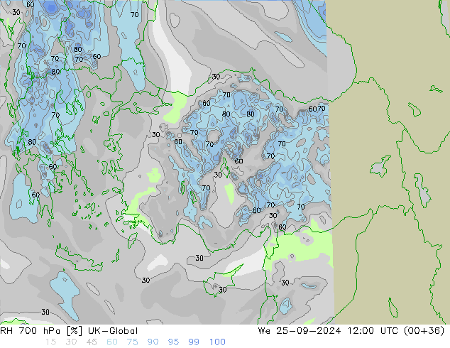 RH 700 hPa UK-Global  25.09.2024 12 UTC