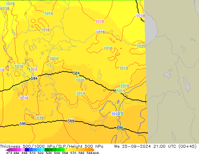 Thck 500-1000hPa UK-Global We 25.09.2024 21 UTC