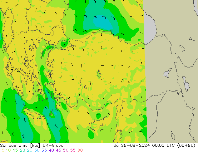 Vento 10 m UK-Global Sáb 28.09.2024 00 UTC