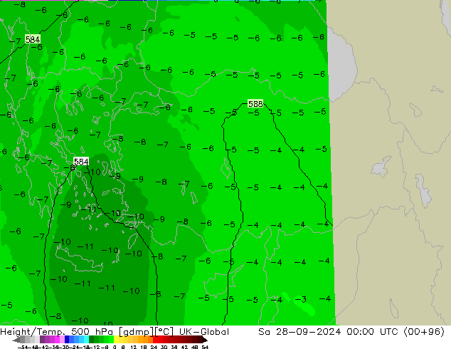 Height/Temp. 500 гПа UK-Global сб 28.09.2024 00 UTC
