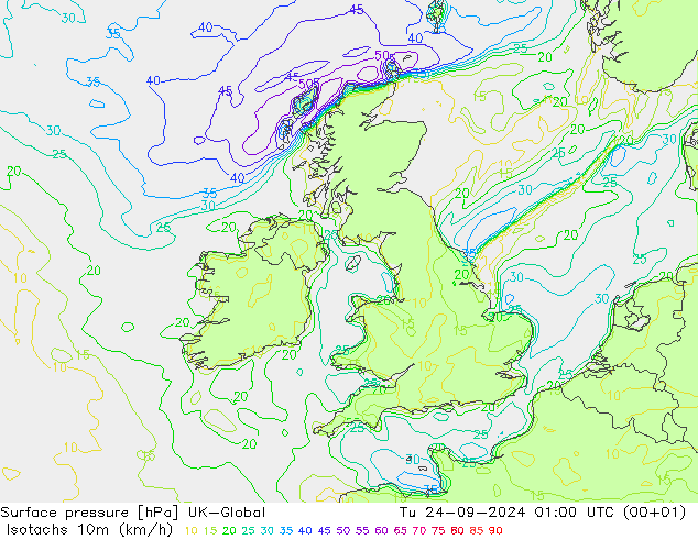 Isotachs (kph) UK-Global Tu 24.09.2024 01 UTC