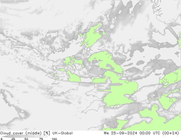 Nuages (moyen) UK-Global mer 25.09.2024 00 UTC