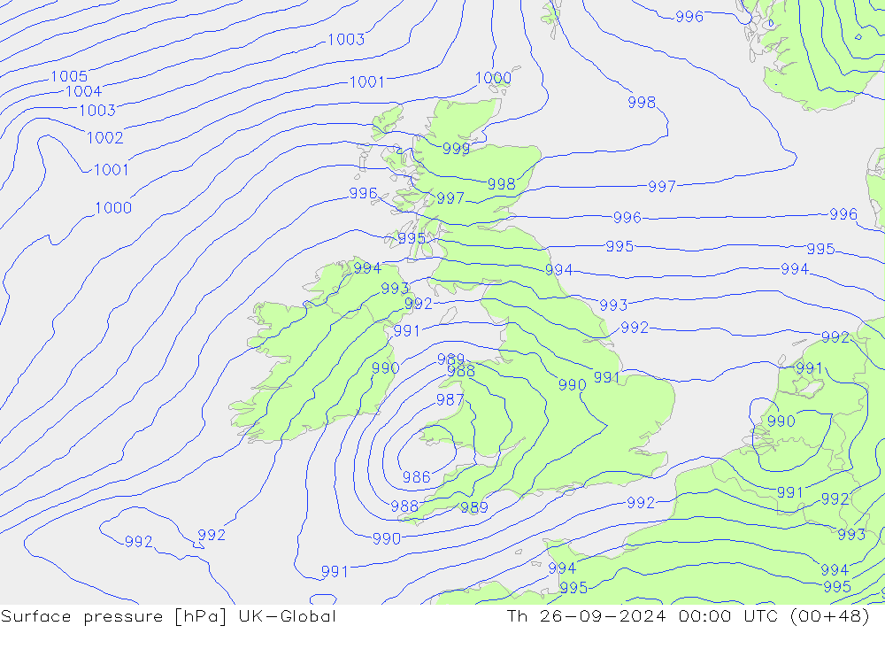 Surface pressure UK-Global Th 26.09.2024 00 UTC