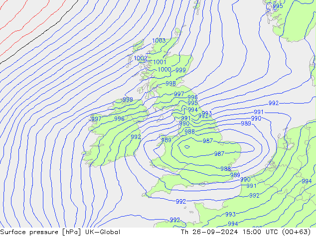 Surface pressure UK-Global Th 26.09.2024 15 UTC