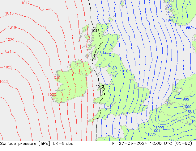 Atmosférický tlak UK-Global Pá 27.09.2024 18 UTC