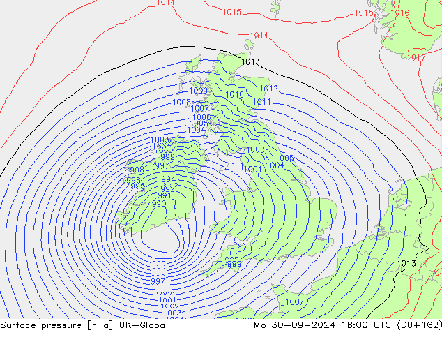 Luchtdruk (Grond) UK-Global ma 30.09.2024 18 UTC