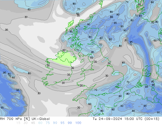 RH 700 гПа UK-Global вт 24.09.2024 15 UTC