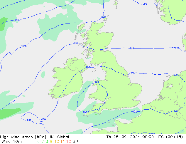 High wind areas UK-Global Th 26.09.2024 00 UTC