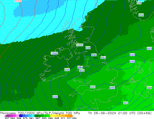 Dikte700-1000 hPa UK-Global do 26.09.2024 21 UTC