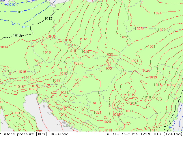 Surface pressure UK-Global Tu 01.10.2024 12 UTC