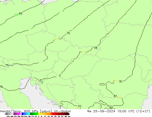 Géop./Temp. 950 hPa UK-Global mer 25.09.2024 15 UTC