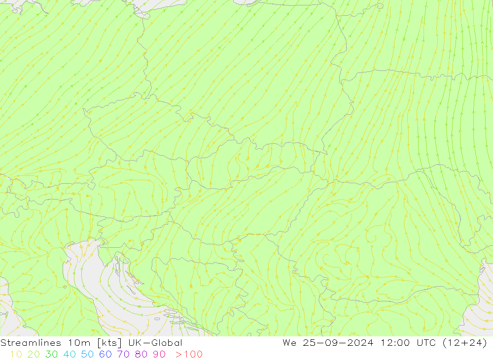 Streamlines 10m UK-Global We 25.09.2024 12 UTC